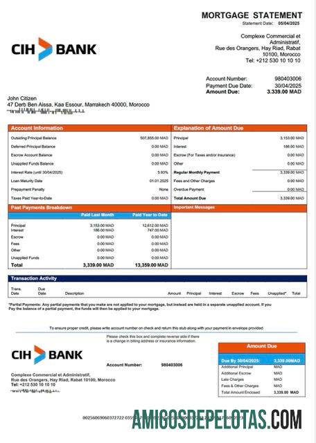 em branco Marrocos Crédit Immobilier Et Hôtelier Declaração de hipoteca Word e modelo PDF